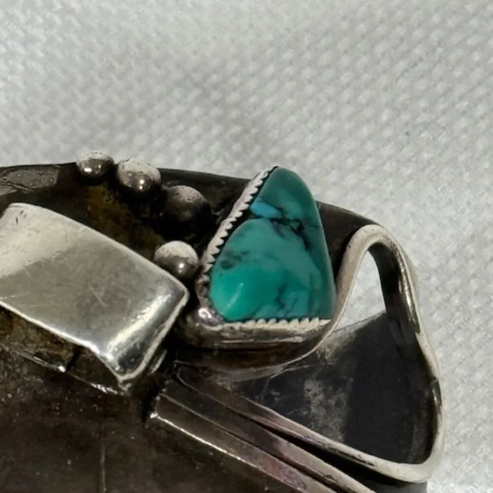 Signed Edison Piaso heavy gauge silver and Sonoran Gold turquoise cuff bracelet.
